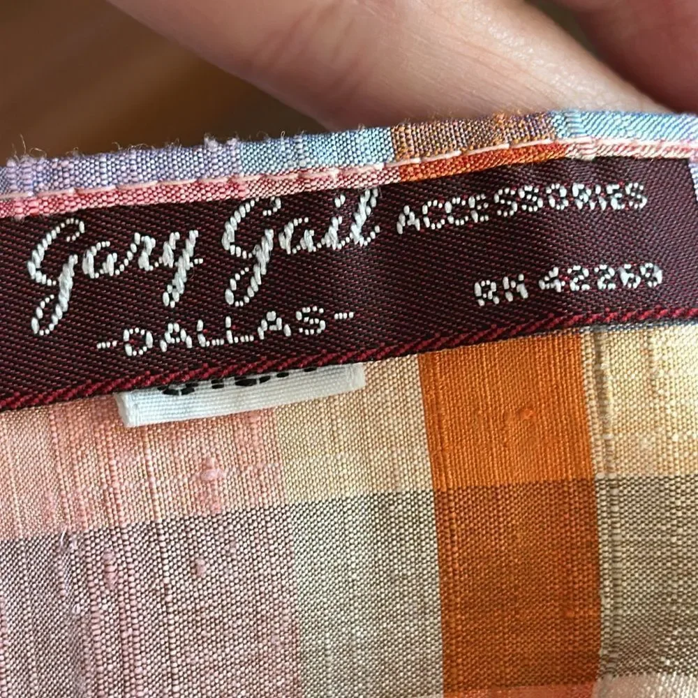 Vintage Gary Gail Accessories Dallas Multi‎ Color Plaid Shantung Silk Long Scarf